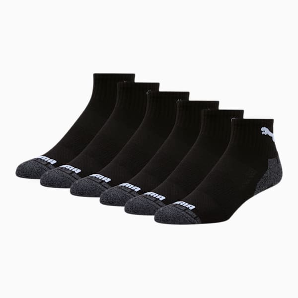 Men's Quarter Crew Cat Socks [6 Pack], BLACK / WHITE, extralarge